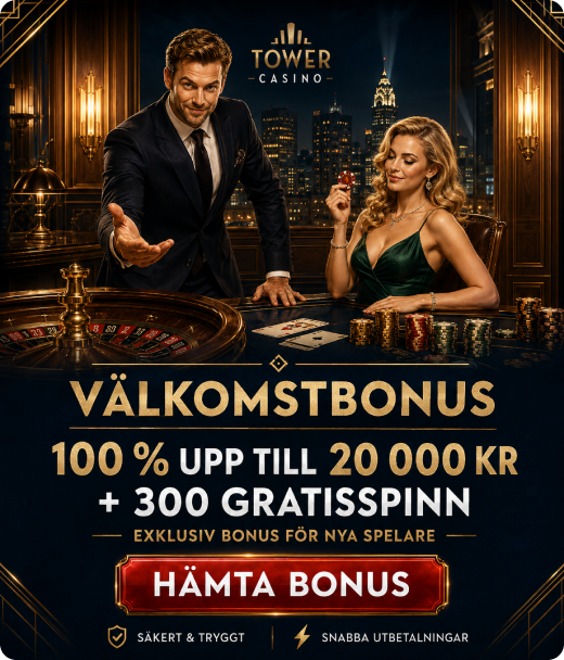 Tower Casino registrering med välkomstbonus på upp till 20 000 kr och 300 gratisspinn